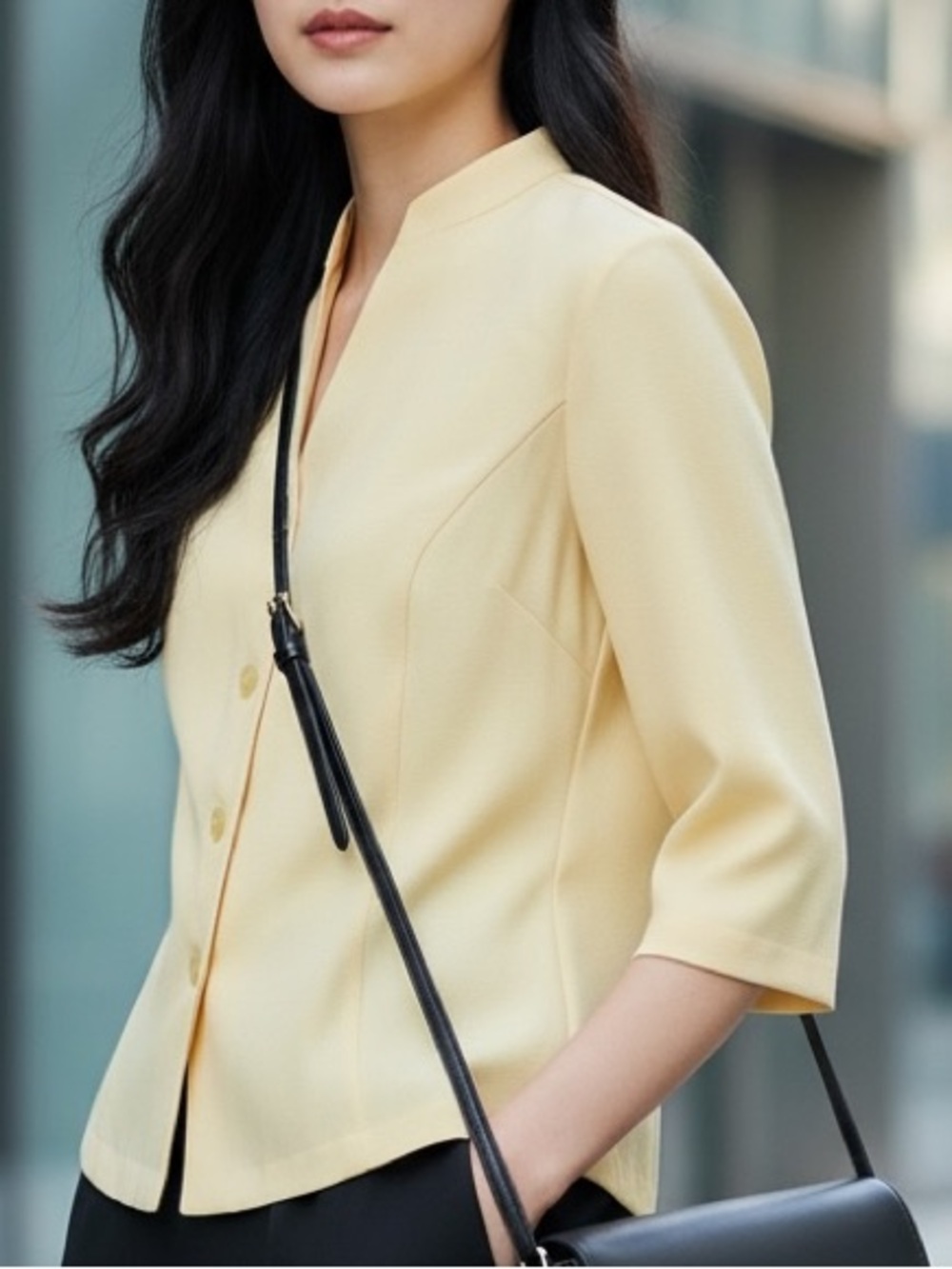 NWOT Dress Barn Career Creamy Yellow Y Neck Dressy Button-up 3/4 Sleeve & Blouse